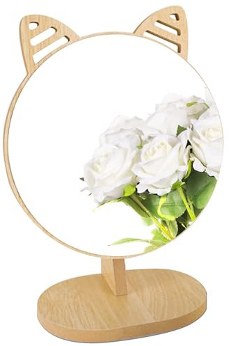 Gwezmxs Kleiner Schminkspiegel Stehend mit Holzrahmen Mädchen für Kinderzimmer & Badezimmer - 17x9.5x23cm