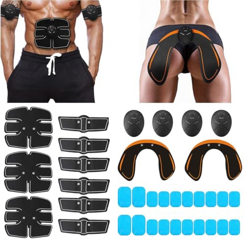 EONDEVO 35PCS / Set Bauchmuskeltrainer EMS Trainingsgerät, EMS Muskelstimulator/Po Trainer Smart Wireless mit 4 Controller und 20 Gel Pads für Bauch, Arm, Gesäß, Bein