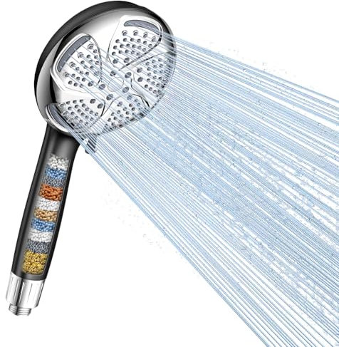 Digiroot Duschkopf mit Filter, 7 Strahlarten Duschbrause mit Schlauch mit 15-stufiger Filtration, Hochdruck-Duschkopf für hartes Wasser, Rest-Chlor, Bakterien und Schwermetalle（Schwarz)