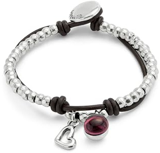 UNO de 50 Pulsera Bañadas En Plata De Ley Con Cuero Y Cristal De Murano Morado