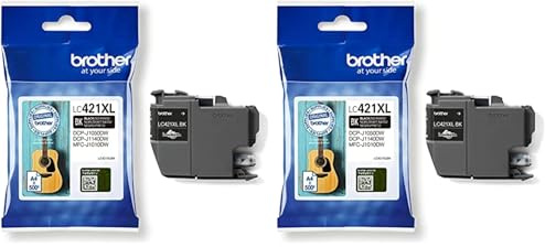 Brother LC-421XLBK Tintenpatrone – Schwarz für DCP-J1050DW, DCP-J1140DW, MFC-J1010DW (Packung mit 2)