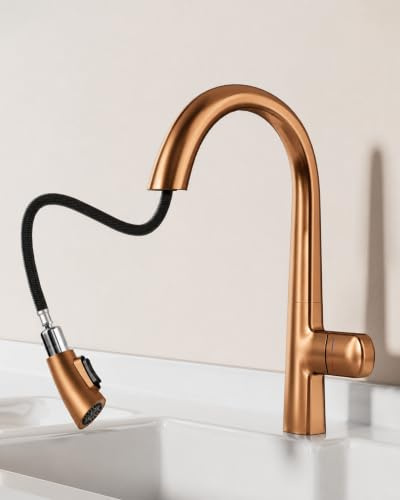 OihPaw Wasserhahn Küche,Gebürstetes Roségold,2 Wassersprühfunktionen küchenarmaturen,Hochdruck Küchenarmatur mit Herausziehbarer Brause Ausziehbar Armatur,Küchenarmatur mit 360°Drehbar