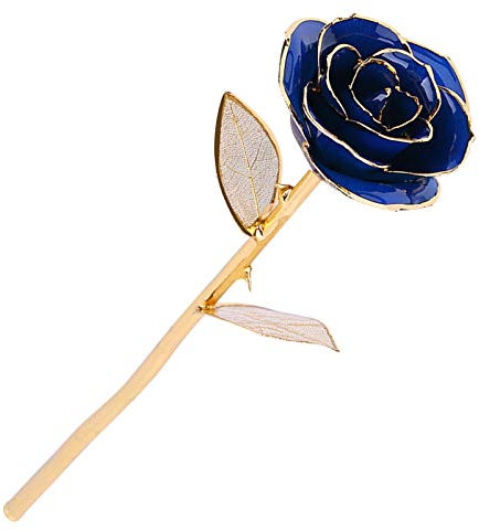 ZDETGU 24k Gold-plattierte Blaue Rose Konservierte Blume Hochglanzschmuck Valentinstag für Mädchen Lady