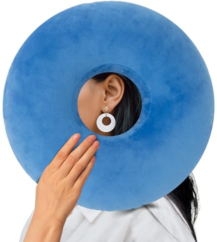 EasyStar Ohrpiercing-Kissen mit abnehmbarem Kissenbezug, verstellbare Polsterung, Seitenschläferkissen, Donut-Form, 29 x 29 cm, schützt Ihre Ohren und sorgt für einen guten Schlaf