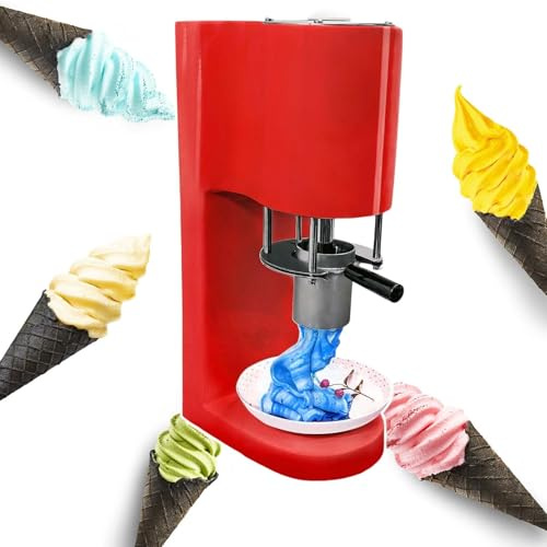 HCAUYNN Automatic Soft Serve Noodle Machine,30L/H Gelato Noodle Ice Cream Machine,4 Shapes Spaghetti Noodle Ice Cream Maker,With 4 Molds,Red