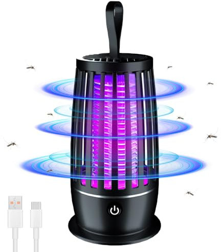 Insektenvernichter Elektrisch, 2 In 1 Mückenlampe 2000mAh, Elektrische Fliegenfalle mit UV-Lampe, Fliegenfalle Elektrisch für Schlafzimmer Camping Garten