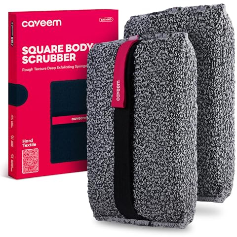 CAVEEM Spugna Esfoliante Corpo, Scrubber Doccia Corpo, 2 Pezzi, Grigio | Esfoliazione Ruvida, Scrubber Corpo per Rimuovere Pelle Morta, Buffer Esfoliante Corpo e Bagno, Spugna Doccia Donna e Uomo