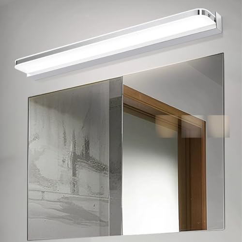 GZZBMY LED Spiegelleuchte Bad Wandleuchte Edelstahl Wasserdicht Wandleuchten Drei Farbtemperaturen Dimmbar Modern Wandbeleuchtung für Wohnzimmer Schminktisch Badezimmer (Silber,42cm)