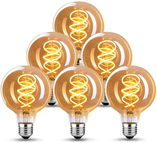 Glühbirne E27 LED Vintage 4W Dimmbar Warmweiß G80, Bernstein - 6 Stück
