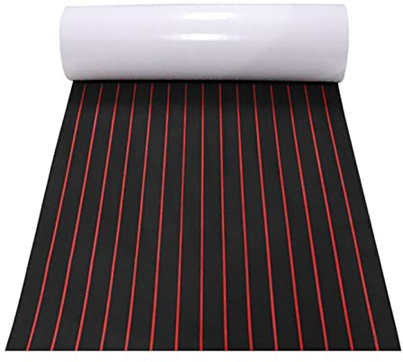awolsrgiop Eva Schaum Boot 240x90cm selbstklebend, 6mm Dicke Anti-Rutsch Bodenbelag, Marine Rutschfester Boden, Schwarz-Rot Teakoptik, Einfache Installation und Wasserdicht, für Yacht und Boot