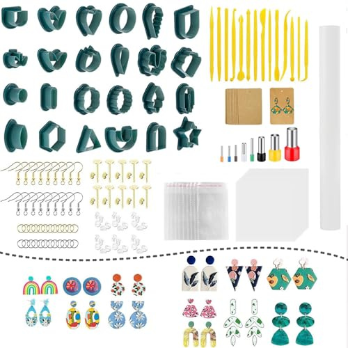 Neuytiky 207 Stück Polymer Clay Ausstecher Ohrringe,24 Pcs Kunststoff Polymer Clay Cutter mit Kreisförmige Ausstecher Ohrringhaken Ohrstecker,für Schmuckherstellung aus Polymerton DIY Ohrringe