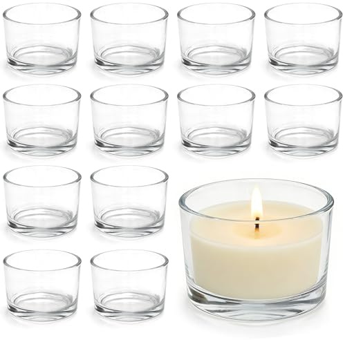 TSKDKIT Lot de 12 photophores en verre transparent (diamètre 7,5 cm x H 5 cm) - Bougies décoratives pour mariage, anniversaire, fête, décoration de table