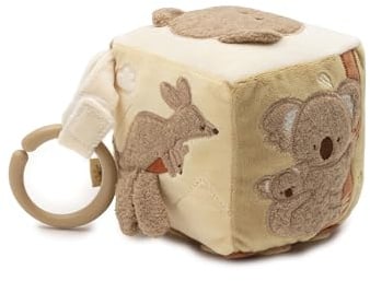 Jollein Motorikwürfel – Kangaroots – Spielwürfel Baby mit Spiegel, Knister- & Greifelementen – Baby Spielzeug – Fördert Sinne & Motorik – Activity Spielzeug Baby – 10x10 cm