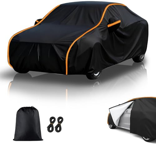 Autoabdeckung Vollgarage Outdoor für Smart Fortwo(2006-2025),Auto Abdeckplane Wasserdicht,Kratzfest,UV-Schutz,Autoplane Vollgarage Winter Sommer,Schwarz-Orange