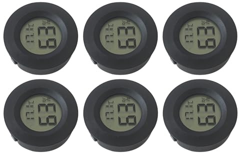 GTDSAOZG 6Pcs Mini Hygrometer Digital Thermometer Humidity Meter, Hygrometer Thermometers Indoor/Outdoor Humidity Monitor Reptile Thermometer for Greenhouse Garden Cellar (Round, Black)