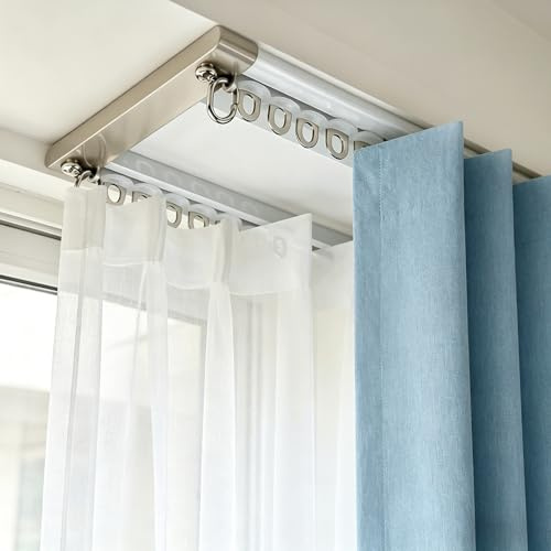2-Läufige Gardinenschiene, 4M Leise Doppelreihige Vorhangschiene | Aluminiumlegierung, Leise Doppelreihige Gardinenschiene, Deckenschiene Raumteiler für Wohnzimmer, Schlafzimmer