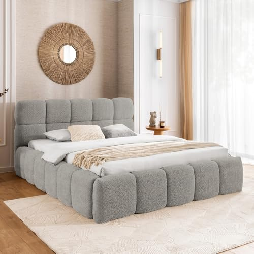 Home Collective Polsterbett Doppelbett Bubble Bett mit Stauraum viele Größen und Farben | inkl. Metall-Lattenrost | bodennahes Design Schlafzimmer Jugendzimmer Möbel | Grau 200x200 cm