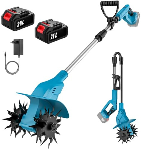 OAUEOR Motoazada Bateria, 500W Motocultor Electrica Plegable | Dos baterías, motor brushless, pantalla digital, motocultor ligero, huertos, parterres elevados, jardineros mayores