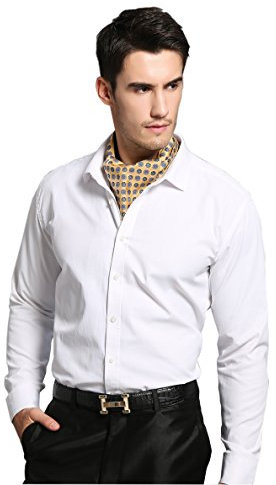Prettystern Herren Krawattenschal aus 100% Seide Business Halstuch Schalkrawatte 2-lagig ascot Lavallière-Schal Paisley 2. Gold