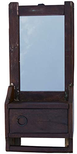 GURU SHOP Antikes Spiegelkästchen, Spiegel mit Ablage, Garderobenspiegel, Schminkspiegel - Modell 10, 41x18x8 cm