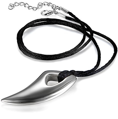 JewelryWe Schmuck Herren Halskette, Edelstahl Wolfszahn Wolf Gebiss Zahn Anhänger mit verstellbare Kette, Silber