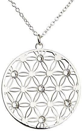 AKA Gioielli® - Collier Fleur de Vie Pendentif en Argent 925 Rhodié et Cristaux, Cadeau Femme