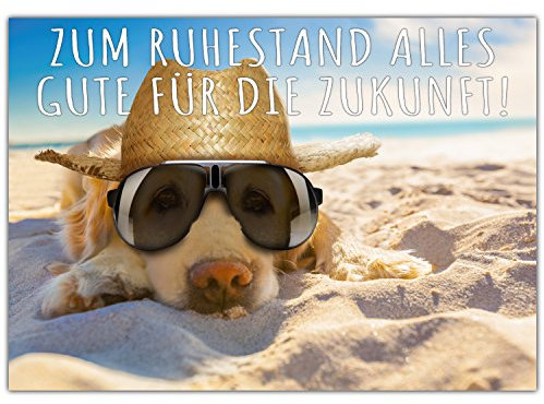 BREITENWERK A4 XXL Ruhestandskarte HUND AM STRAND mit Umschlag - Abschiedskarte zur Rente Pension Ruhestand Karte für Kollegen Mitarbeiter Chef