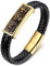 BOBIJOO Jewelry - Bracelet Vrai Cuir Noir Tête de Mort Fleur de Lys Templier Acier Or Homme 21cm