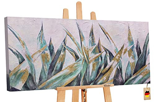 YS-Art Abstrakt Stil Acryl Gemälde auf Leinwand Herbstnuancen handgemalt Wandbilder Wohnzimmer modern Flora Wohndekor Bilder Büro echte Kunstwerke gerahmt 140x70 cm