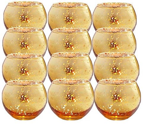 GBATERI 12 Pack Speckled Gold Votive Candle Holders,Round Mercury Glass Tealight Candle Holders 2 H for Home, Parties, and Wedding Decor(Gold)-Tea Light Candles not Included