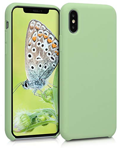kwmobile Hülle kompatibel mit Apple iPhone X Hülle - Silikon Handy Case - Handyhülle weiche Oberfläche - kabelloses Laden - Hellgrün