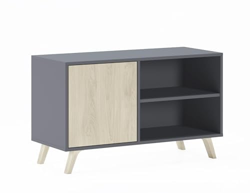 Skraut Home | Mueble de TV para Salón | 57 x 95 x 40 cm | Indicado para TV de 32/40 | Modelo Wind 100 | Gris | Puerta Abatible Color Puccini