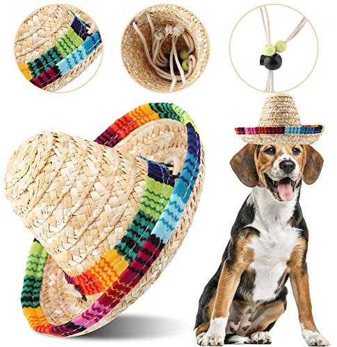 Hund Hut,Haustier Strohhut, Hund Katze Mini Stroh mexikanischen Sombrero Stroh geflochtene Sonnenhut mit Baumwolle Seil Anpassung für Hunde Welpen Katzen Kitty Kätzchen