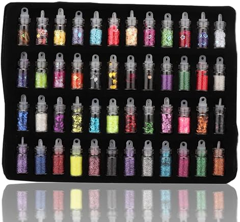 Pongnas 48 Coloured Glitter Bottles Decoration DIY Jewellery Epoxy Mould Making Tools