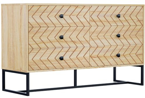 HOMCOM Bedroom Chest of Drawers 6 Drawer Zigzag Design 120x71cm Natural