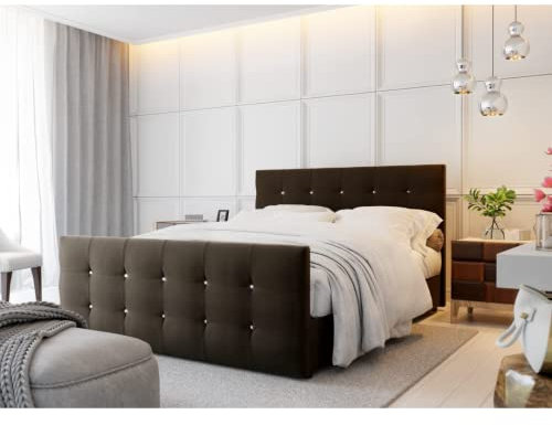 PM PAMIR-Möbel Bett Designer Bett mit Bettkasten Cleo | Boxspringbett mit Bonell-Matratze, 2 Bettkästen mit dekorativen Knöpfen im Kopfteil | Gesteppte Kopfstütze | 160x200cm | Braun