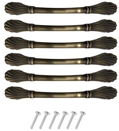 KanDery 6PCS Vintage Cabinet Handles, Chic Drawer Handles, Furniture Door Pull Handles, Antique Kitchen Cupboard Handles, 96mm Hole Center, Green Bronze