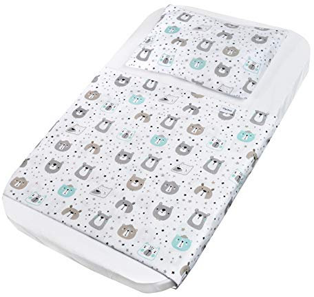 FlyIdeas Spannbettlaken für Beistellbett 90x55 cm, 3 STK - Mit Oberer Laken und Kissenbezüge für alle Babybettchen 50x90 / 60x90 / 40x90 / 45x90 etc. 100% Baumwolle