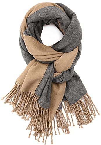 SPFASZEIV Damen Schal Cashmere Gefällt Wraps Deckenschal Spleißen Karo Schal Herbst Winter Top Qualität Warm Schal 2Farbe (Khaki und Grau)