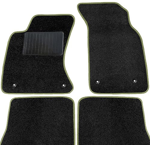 moto-MOLTICO Fußmatten Auto - Velours Autoteppiche passend für Audi A4 B6 B7 Seat Exeo - 4-teiliges Set - Schwarze Automatten mit Grünen Ziernähten