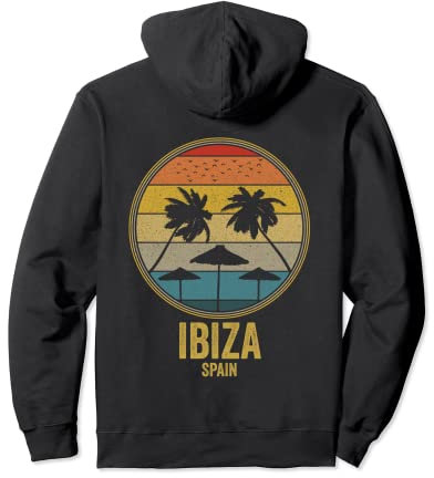Ibiza Spain Puesta de Sol Retro Vintage Playa Distressed Sudadera con Capucha