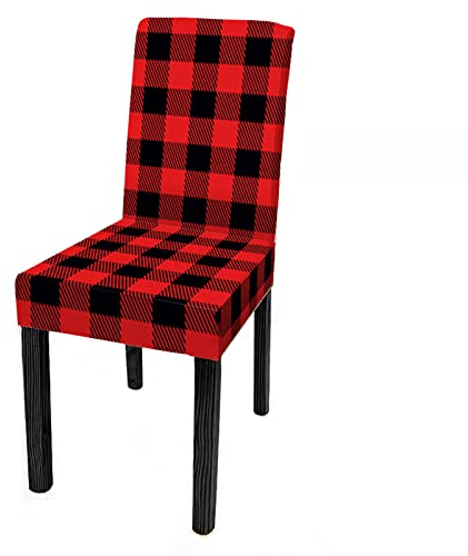 ZQMHCY Stuhlhussen 6er Set Rotschwarz Kariert Stuhlbezug Stretch Weiche Elasthan Stuhlhussen Schwingstühle Waschbar Hussen für Stühle Abnehmbare Stuhlhusse Langlebig Universal Chair Cover