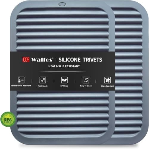Walfos Silicone Trivets for Hot Pots and Pans - 2 Pack Heat Resistant Table Mat (30×23cm) - Multi-Purpose Kitchen Counter Pads, Pot Holders, Gray