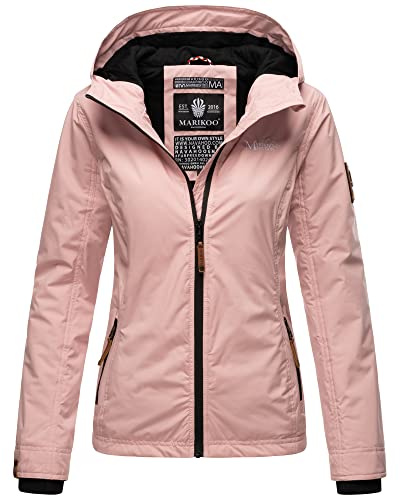 MARIKOO Damen Übergangsjacke Outdoor Windbreaker Regenjacke Fleece Jacke Gefüttert Kapuze XS - XXL BROMBEERE