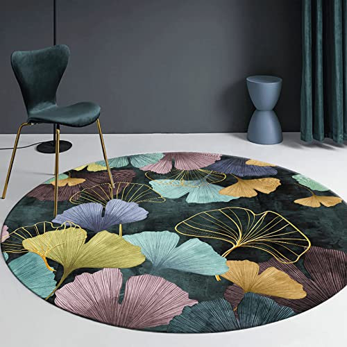 Teppich Teppich Ornament jugendzimmer Teppich blau gelb schönes Graffiti Ginkgo-Blatt-Muster waschbarer runder wohnzimmerteppich küchen deko 140x140cm