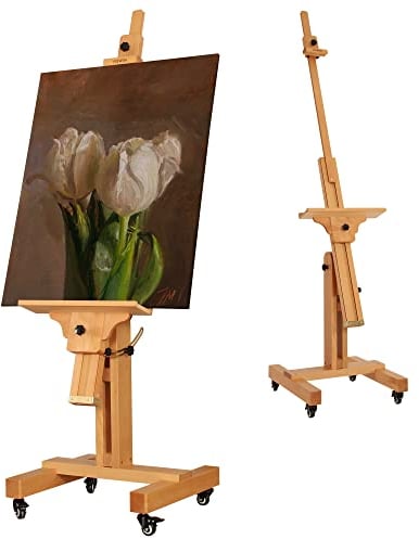 VISWIN Extra Große Atelierstaffelei, Hält Leinwand bis zu 180cm, Neigbar Buchenholz Staffelei Groß für Malen, Fernseher, Verstellbare Leinwand Ständer Staffelei mit Rädern für Künstler, Erwachsene