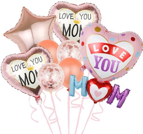 DIWULI Love you MOM Ballon-Set - Muttertag Herz Geschenk