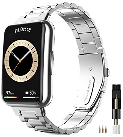 Miimall Kompatibel mit Huawei Watch Fit 2 Uhrenarmband, Edelstahl Metall Doppelte Faltschließe Armbänder Wasserdicht Schnell Trocknend Verstellbares Ersatzarmband für Huawei Watch Fit 2 - Silber