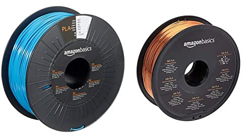 Amazon Basics 3D-Drucker-Filament aus PLA-Kunststoff, 1,75 mm, Blau, 1-kg-Spule & 3D-Drucker-Filament aus SILK-PLA-Kunststoff, 1,75 mm, 1-kg-Spule, kupferfarben