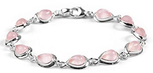 HENRYKA Rose Quartz and 925 Sterling Silver Teardrop Bracelet, Natural Gemstone, Good Luck Bracelet, Birthstone Gift, Bridesmaid Jewellery